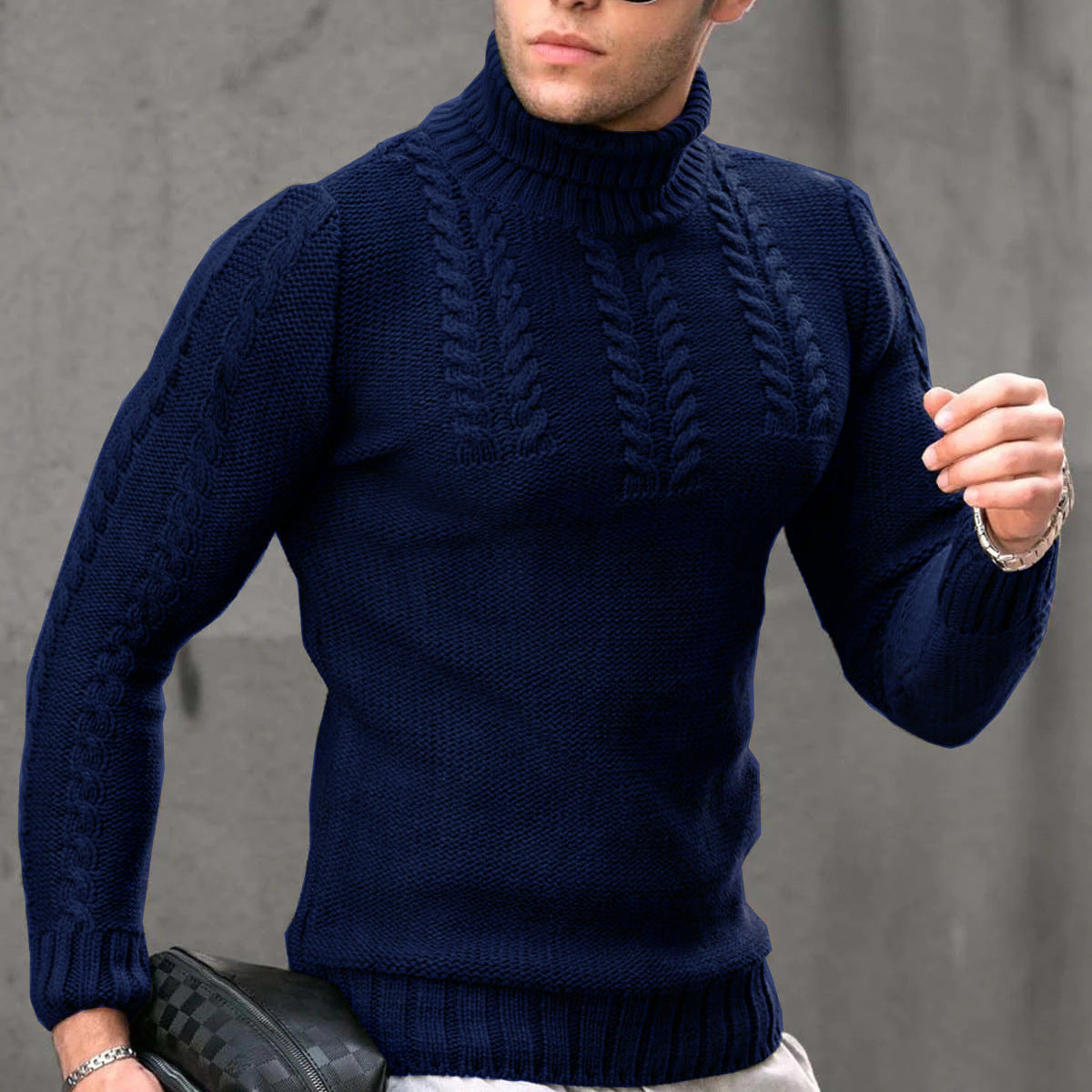 Street-Wave Men's Stand Collar Cable Knit Sweater for Modern Warmth and Everyday Comfort
