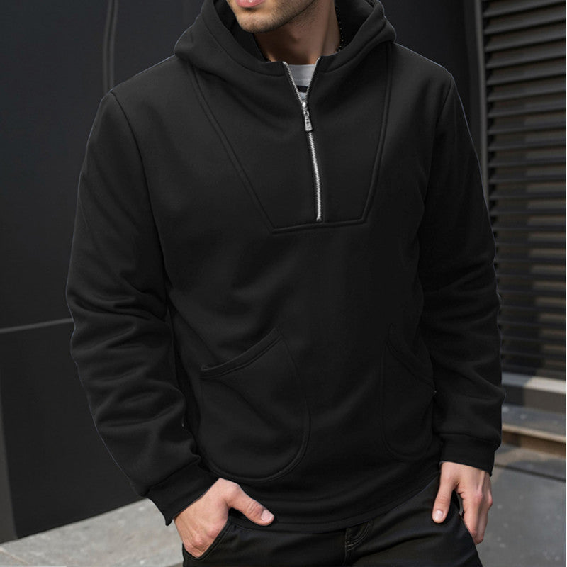 Streetwave Mens Sports Hoodie With High Collar And Zipper Pockets For Active Lifestyles Breathable Comfort