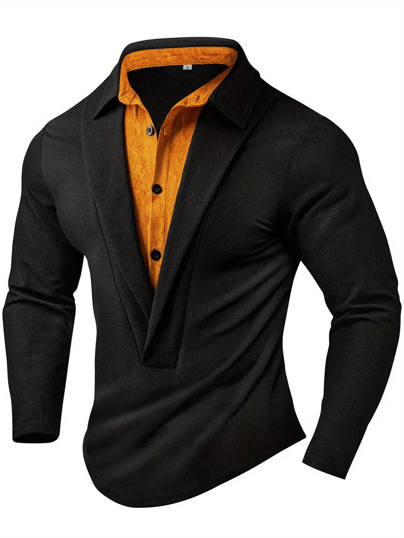 Street-Wave Mens Elegant Long Sleeve Shirt With Modern Collar And Textured Design For Formal Occasions