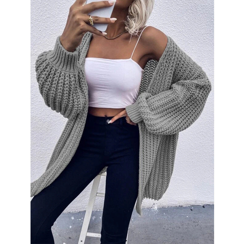 Street-Wave Cozy Chunky Knit Cardigan For Women With Oversized Sleeves And Open Front