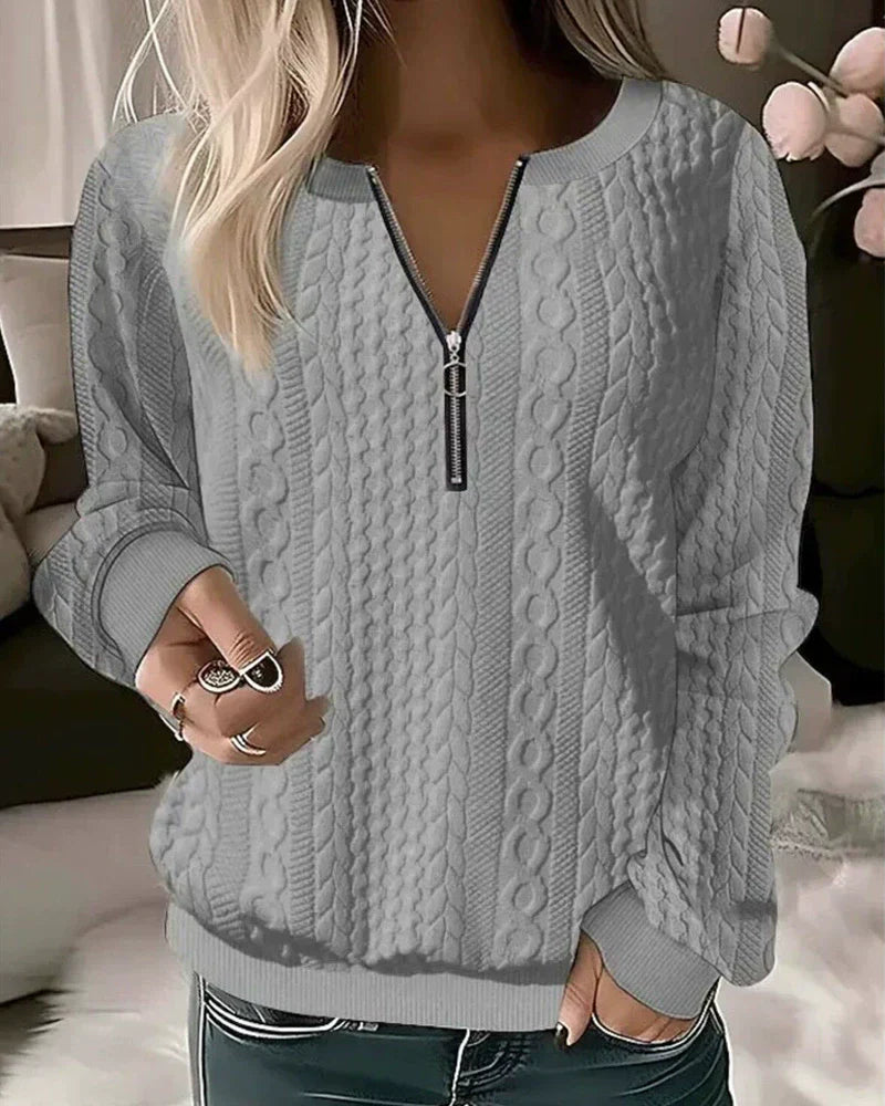 Street-wave Cable Knit Zipper Sweatshirt For Casual Women Cozy Everyday Wear Premium Stylish