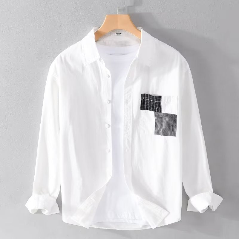 Street-Wave Men's Relaxed Fit Cotton Blend Long Sleeve Shirt With Patch Pocket