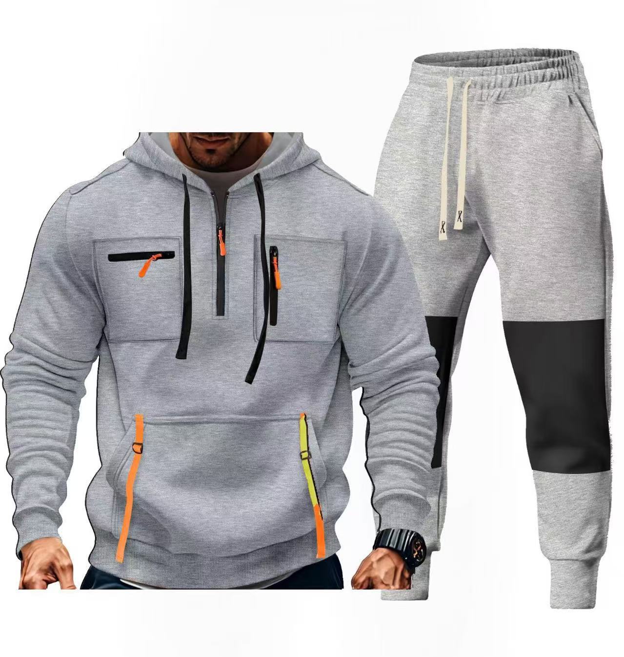 Street Wave Mens Sportswear Set Hooded Zipper Hoodie And Joggers With Functional Pockets For Active Men