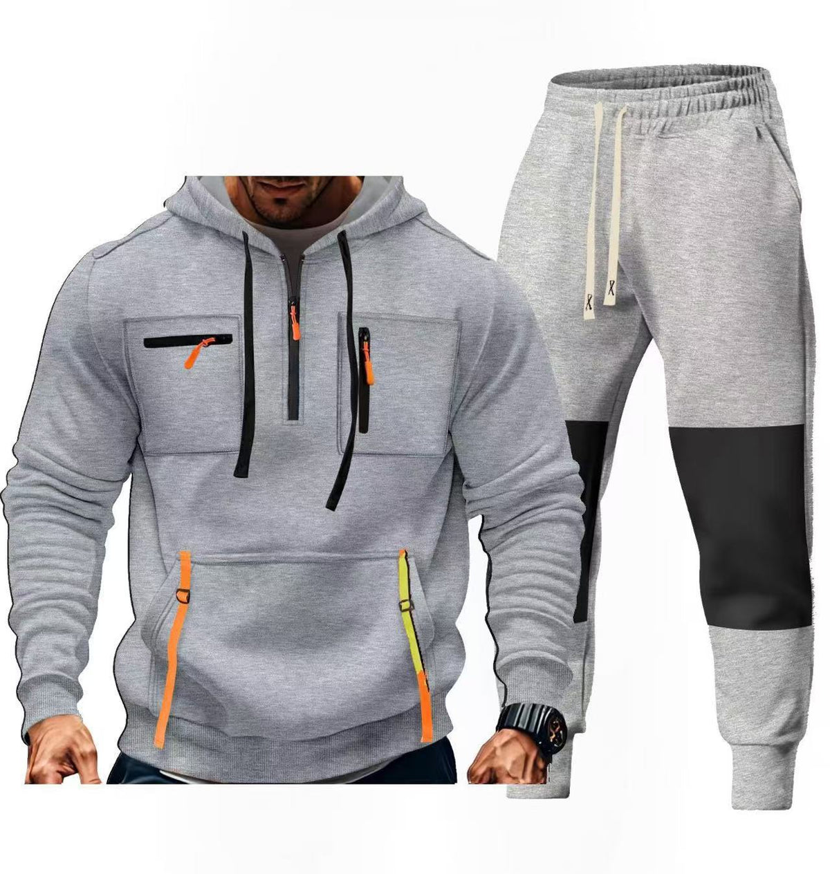 Street Wave Mens Sportswear Set Hooded Zipper Hoodie And Joggers With Functional Pockets For Active Men