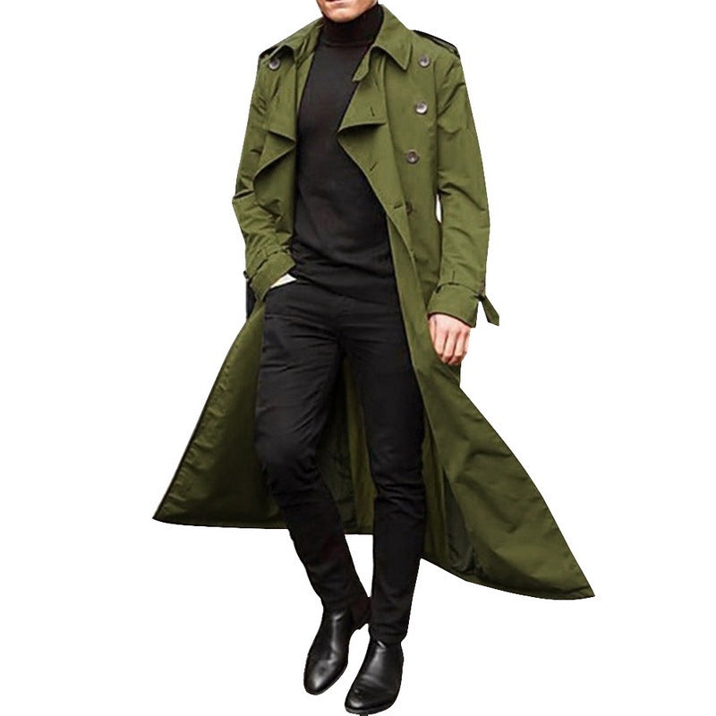 Street-Wave Mens Trench Coat With Deep Lapel And Hidden Buttons Durable Fabric All Season Ready