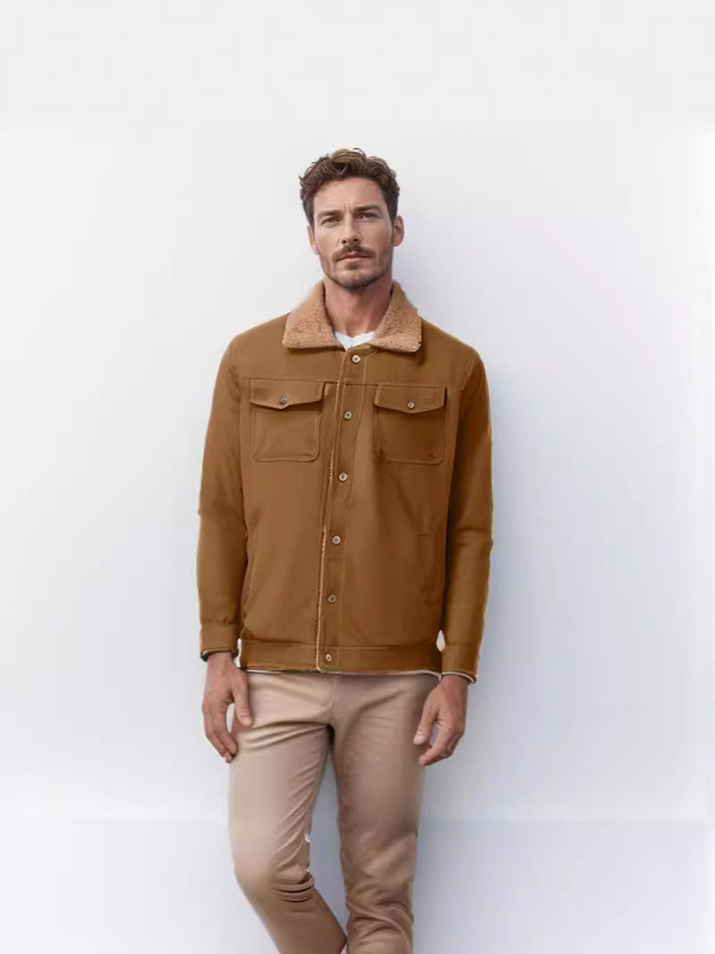 Men's Casual Jacket With Faux Fur Collar Street-Wave Practical Pockets For Men Winter-Ready Outerwear