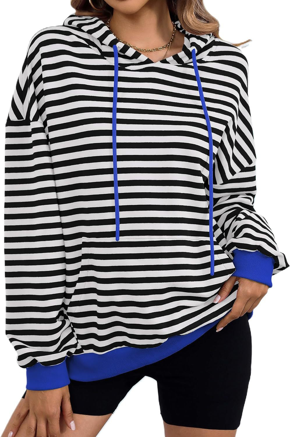 Street-wave Womens Striped Hoodie With Stylish Kangaroo Pocket For Casual Comfort