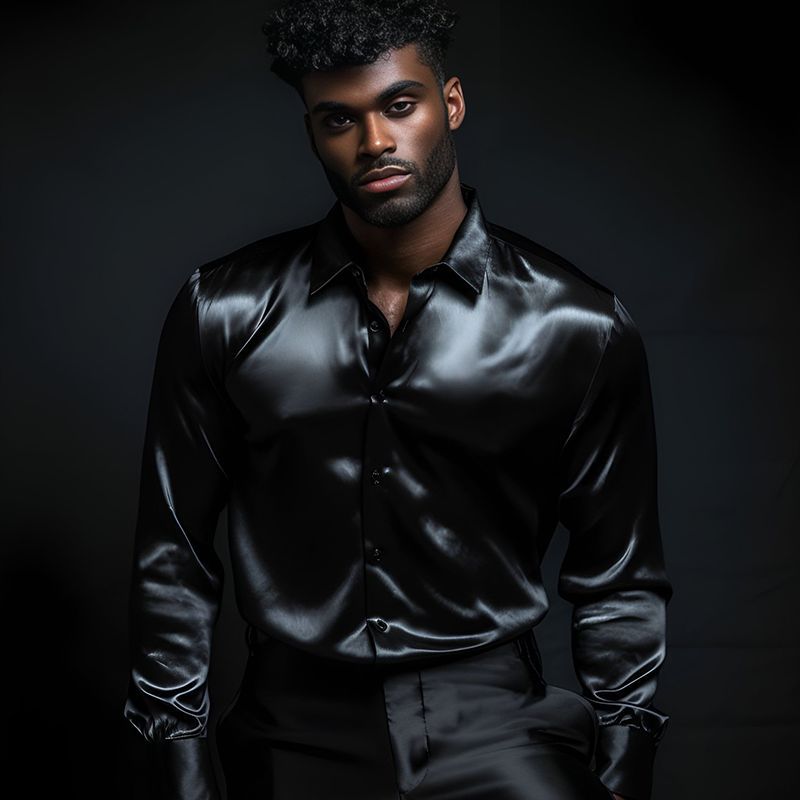 Street-wave Satin Shirt for Men with Modern Collar Luxury Shine For Formal Events Ideal Office And Evening Wear