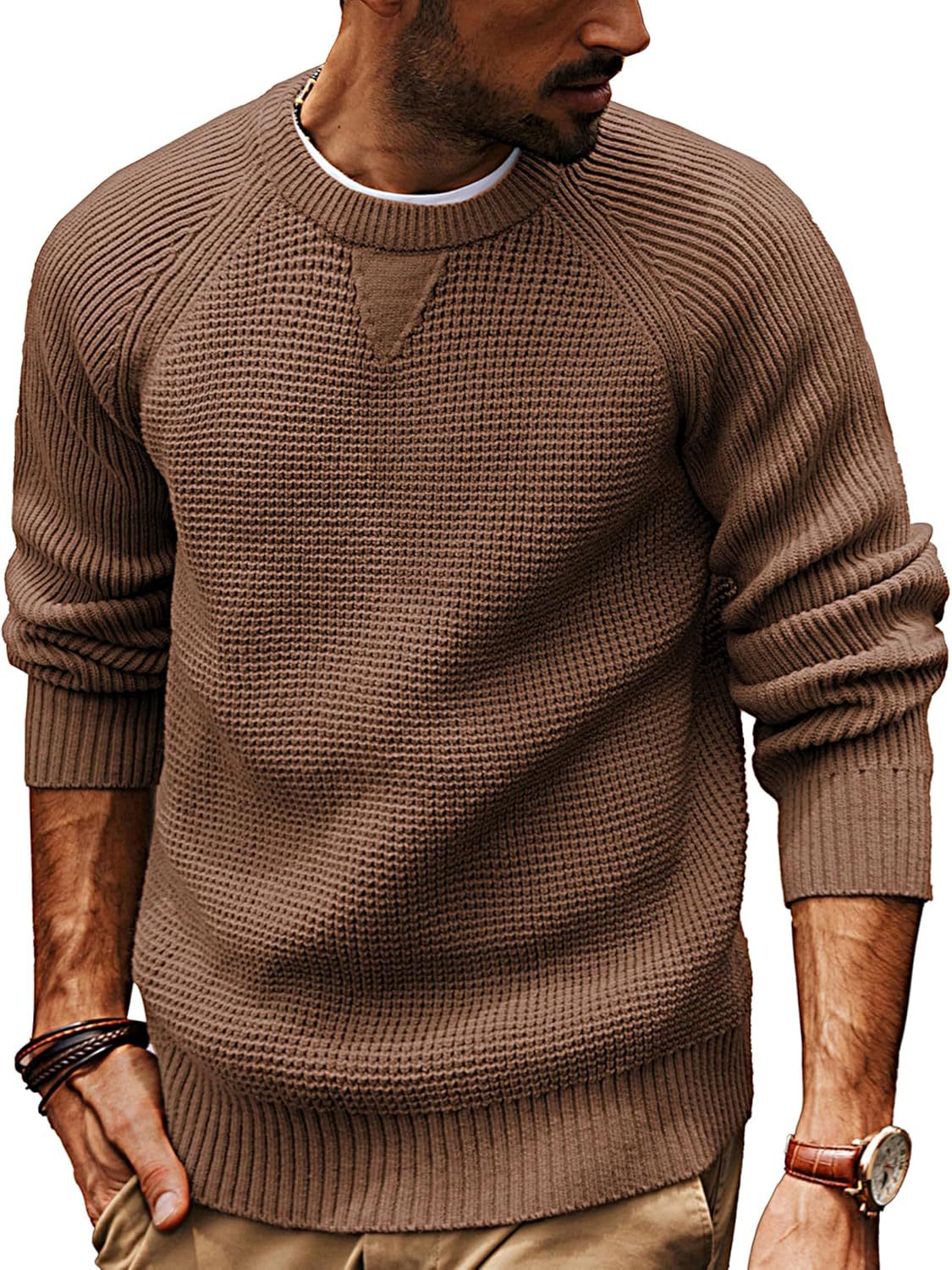 Street-Wave Men Casual Knit Sweater With Textured Weave Crew Neck Stylish Comfortable Everyday Style