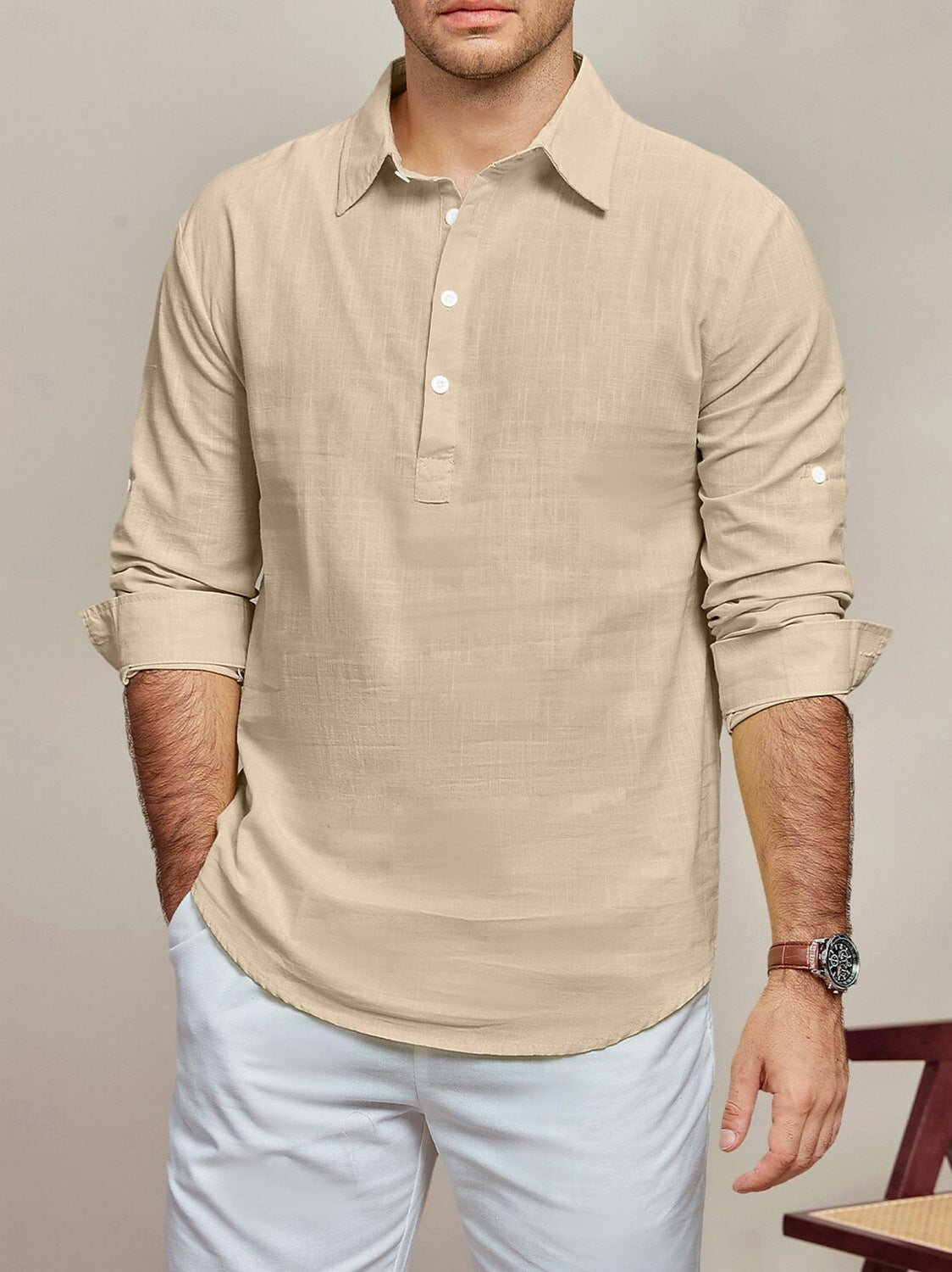 Streetwave Mens Casual Long Sleeve Shirt With Placket Breathable Cotton Comfort For Men