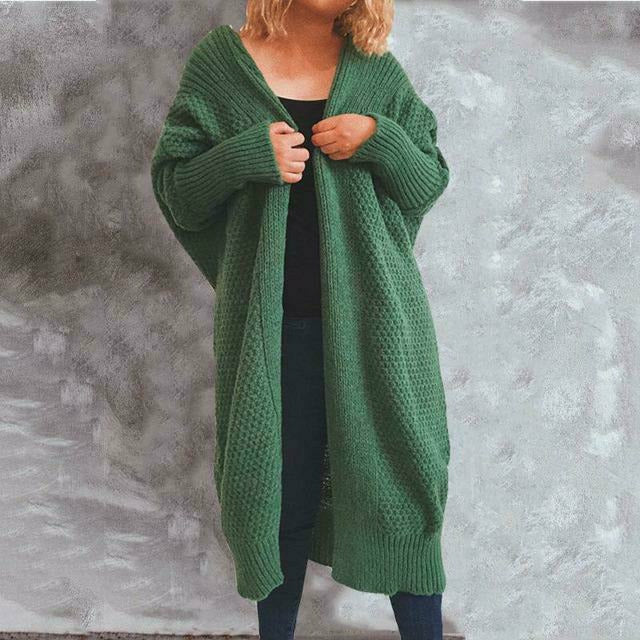Street-Wave Solid Knit Cardigan For Women With Shawl Collar Batwing Sleeves Cozy Winter Essential