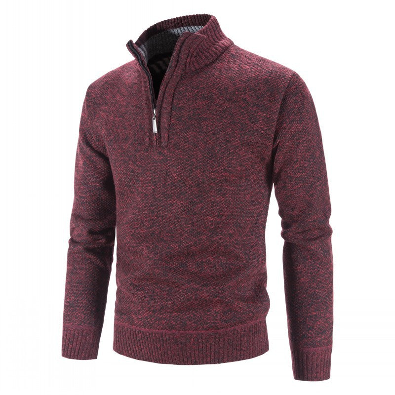 Men's Knit Sweater Half Zip With Textured Design Street Wave Cozy Winter Layer For Men