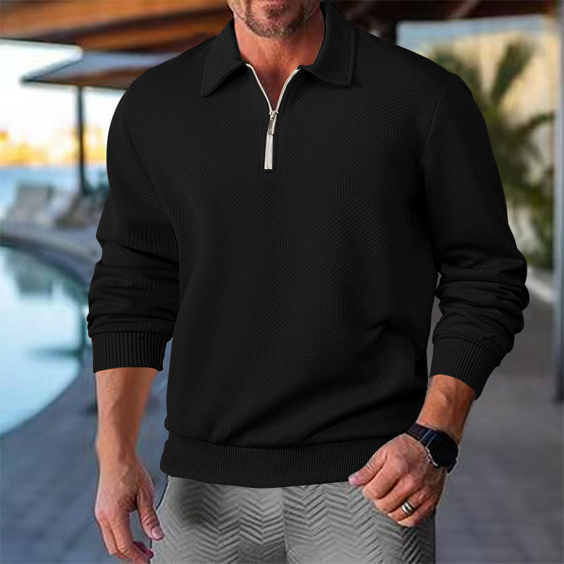 Street Wave Men's Quarter Zip Knit Pullover, Structured Texture, Breathable Cotton Blend