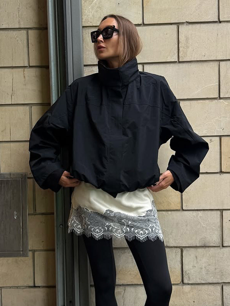 Street-wave Womens Oversized Jacket High Collar With Adjustable Closure For Modern Women