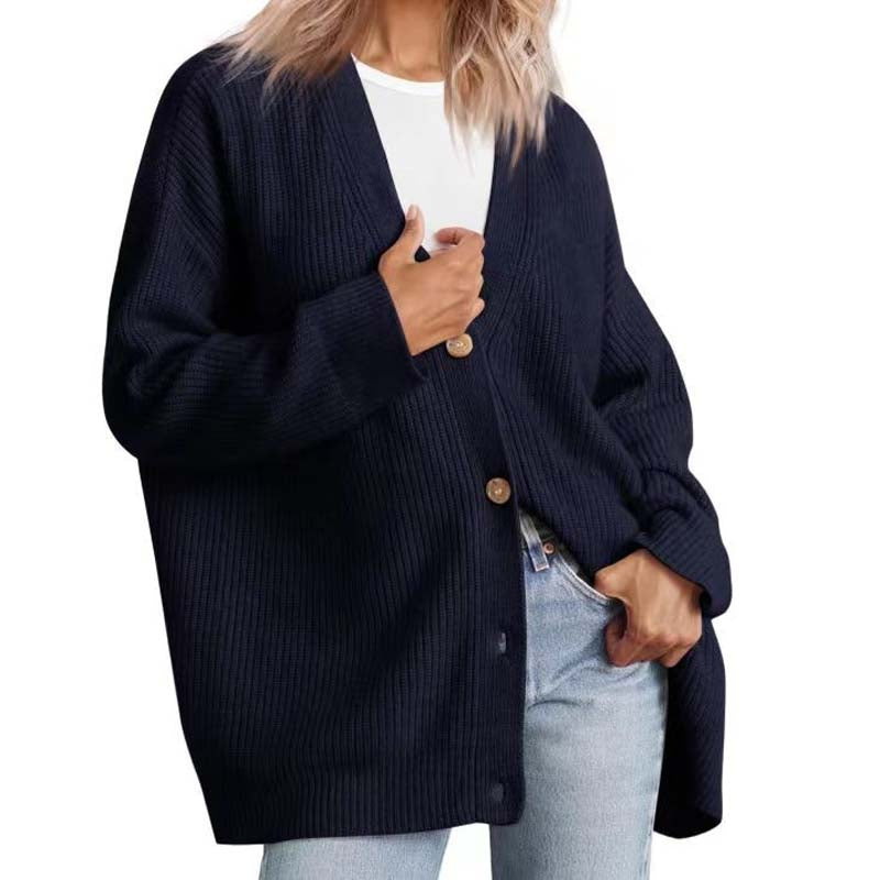 Street-Wave Classic Knit Cardigan For Everyday Women Button Front Cotton-Acrylic Blend Cozy Warmth