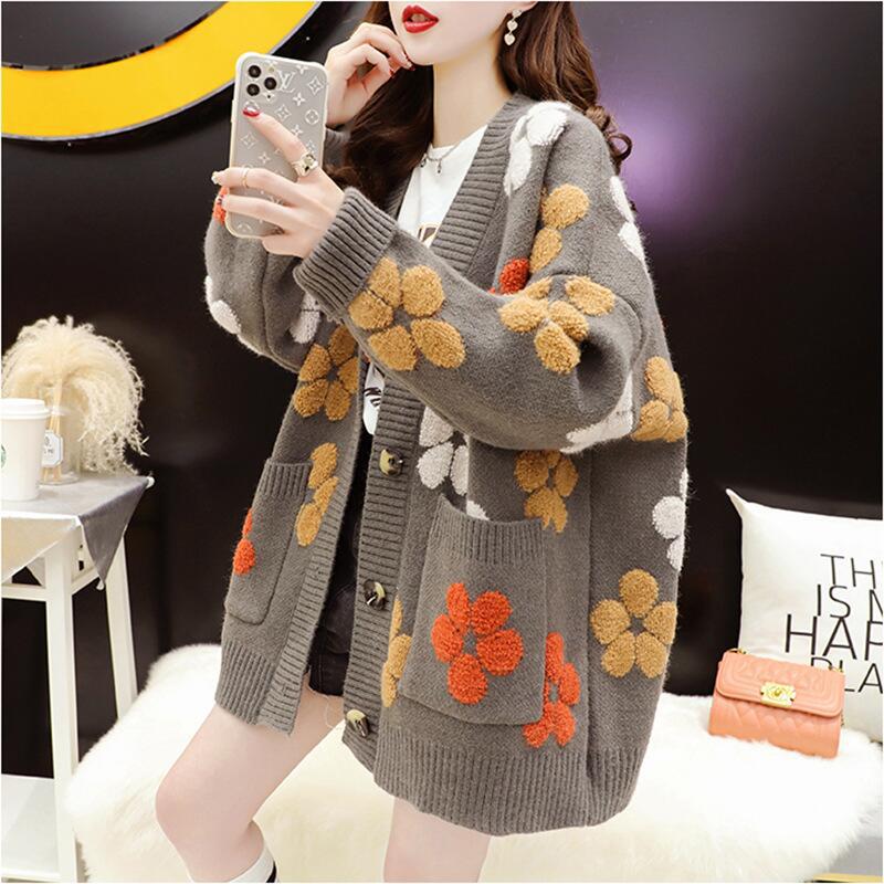 Street-wave Women's Button Front Cardigan With Floral Soft Knit For Cozy Everyday Style