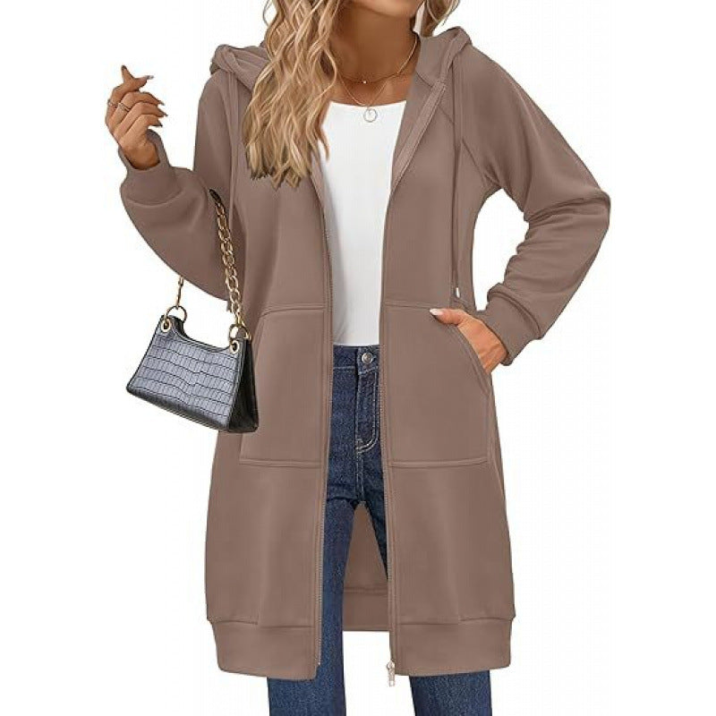Street-wave Women Hooded Jacket With Side Pockets Zip Closure Cozy Everyday Wear