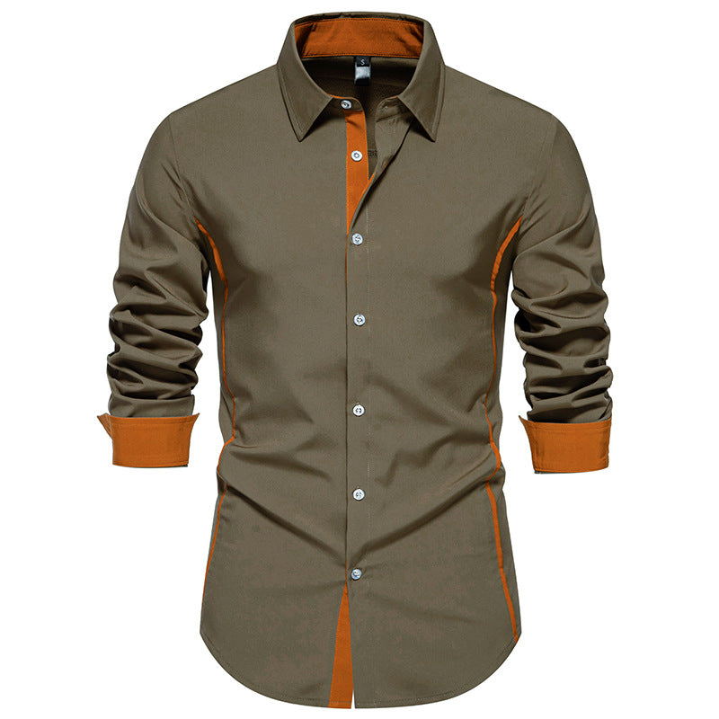 Mens Long Sleeve Shirt With Contrast Stitching Modern Slim Fit Streetwave For Stylish Professionals