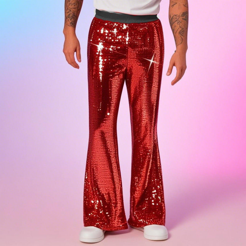 Street-Wave Mens Glitter Disco Pants With Wide Leg And Elastic Waistband For Showstopping Party Nights