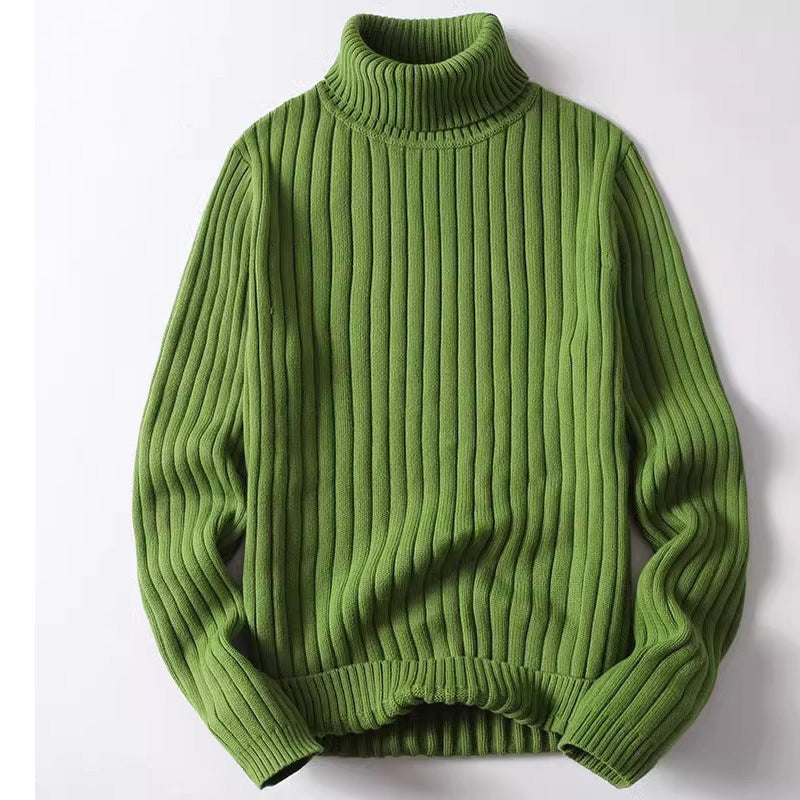 Mens Cotton Blend Fold Over Turtleneck Sweater Ribbed Knit Long Sleeve Hip Length Blue