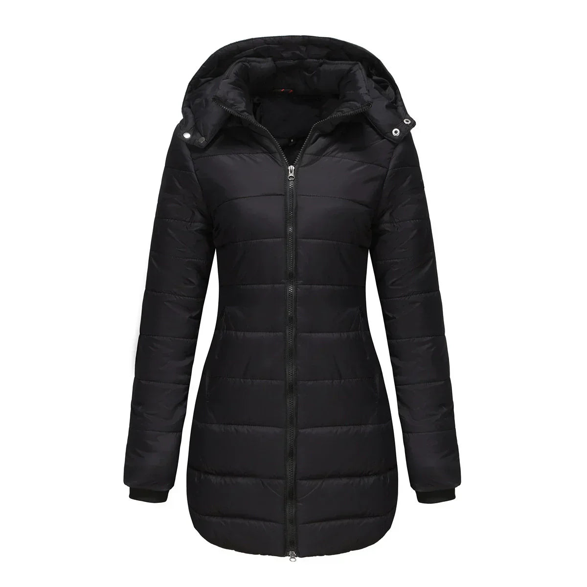 Streetwave Women Insulated Puffer Jacket With Removable Hood And Ribbed Cuffs Mid Length
