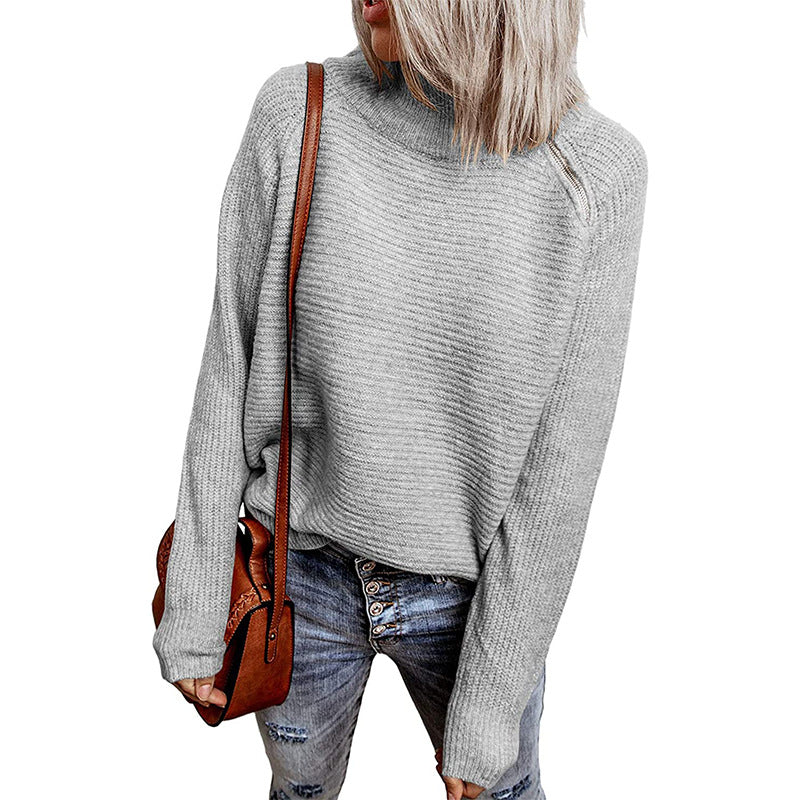 Street Wave Womens Oversized Pullover With Stand Collar Soft Breathable Knit For Everyday Comfort