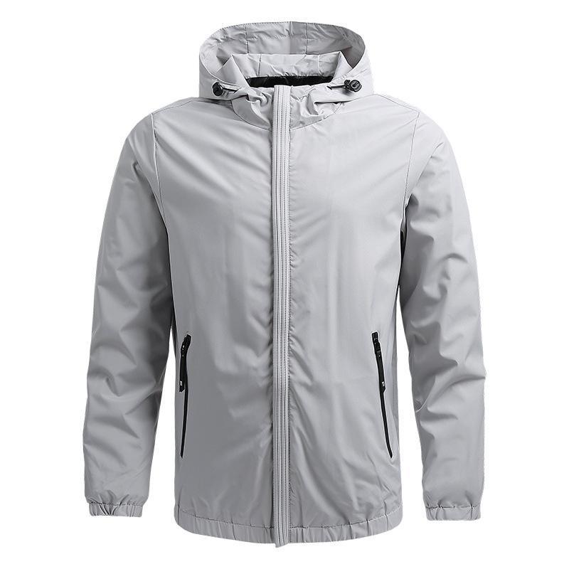 Mens Hooded Jacket Regular Fit Water Resistant Windproof Zipper Closure Navy Blue Coat For Fall
