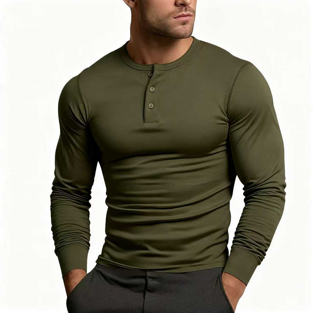 Street Wave Men's Long Sleeve Henley Shirt Slim Fit With Classic Button Detail For Everyday Comfort