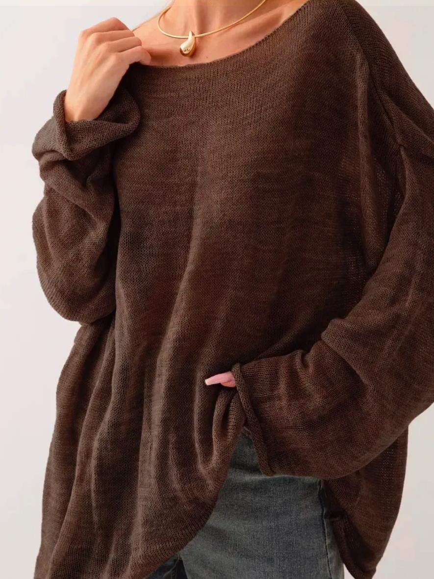Street-wave Women Oversized Knit Sweater With Sheer Mesh Airy Wide Cut Pullover For Effortless Casual Looks
