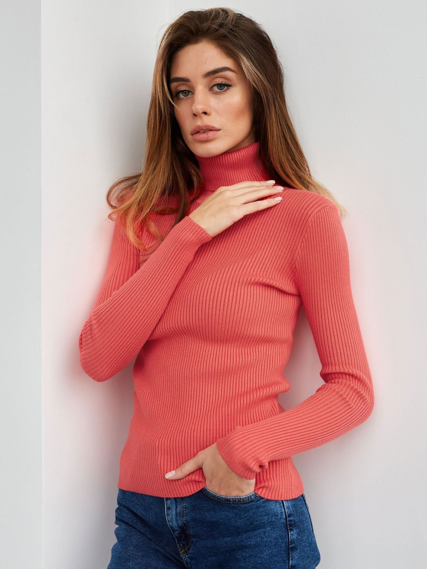 Women Ribbed Turtleneck Sweater Cozy Cotton Blend With Relaxed Fit Streetwave Warm Essential Layer For All Seasons