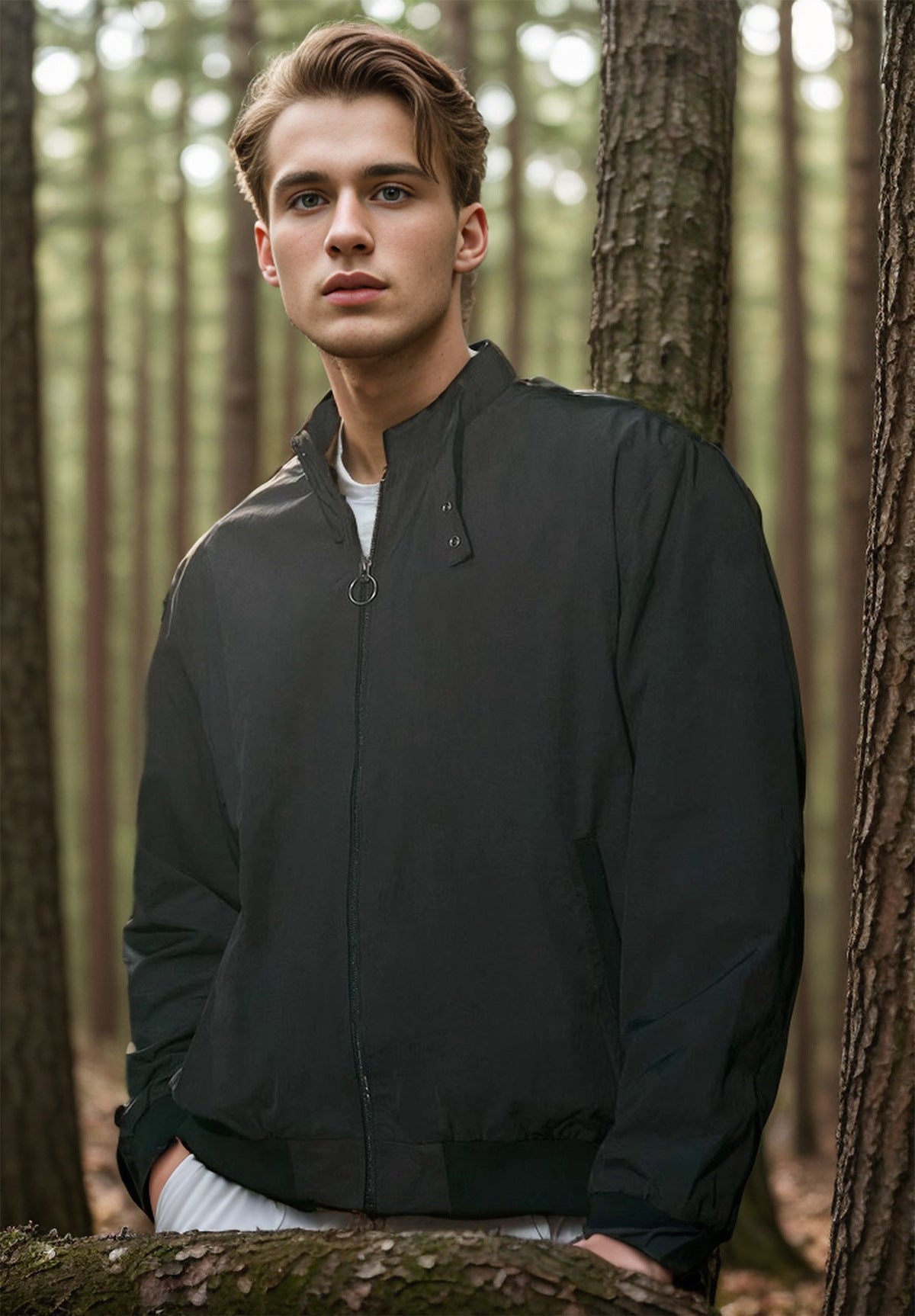 Street-Wave Mens Lightweight Transitional Jacket With High Stand Collar And Breathable Weather Shield