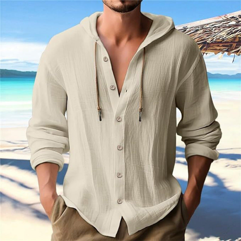 Street Wave Hooded Button Front Shirt For Men Relaxed Casual Beachwear Stylish Everyday Wear