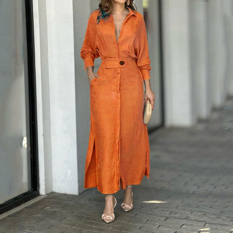 Street Wave Linen Maxi Dress for Women With Lightweight Comfort Elegant Button Front and Side Slits