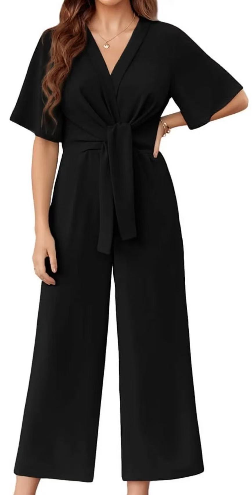 Street-Wave Wrap Jumpsuit For Women With Wide-Leg Silhouette And Waist Belt Elegant Versatile