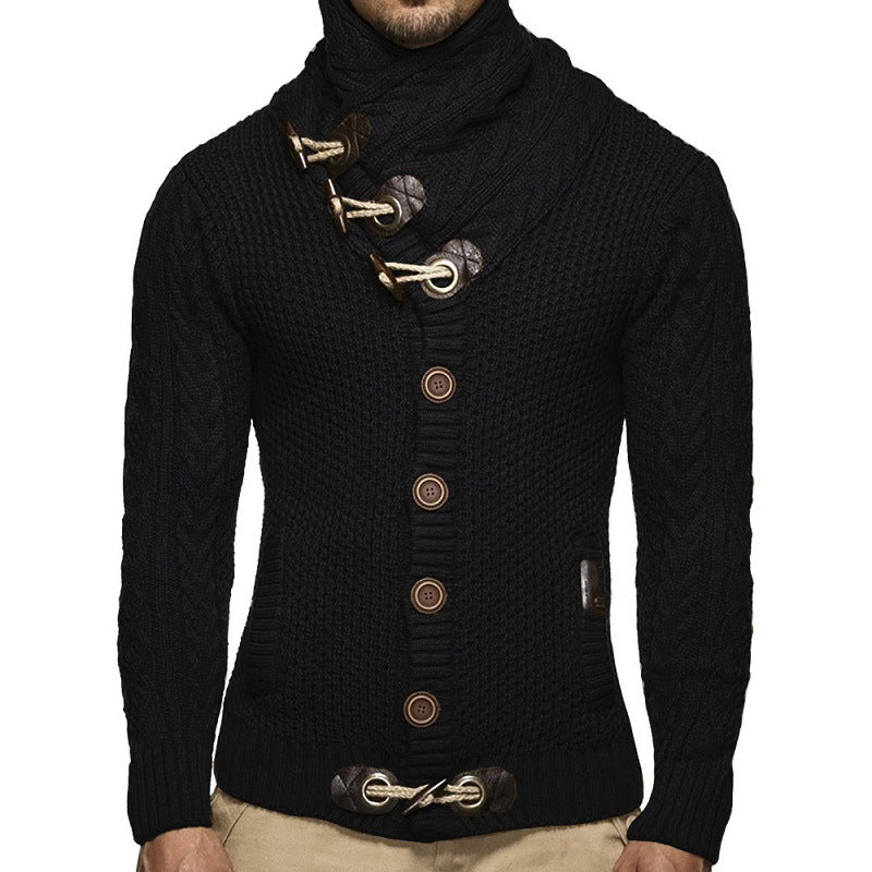 Street Wave Men's Chunky Knit Shawl Collar Sweater With Button Detail For Winter Warmth
