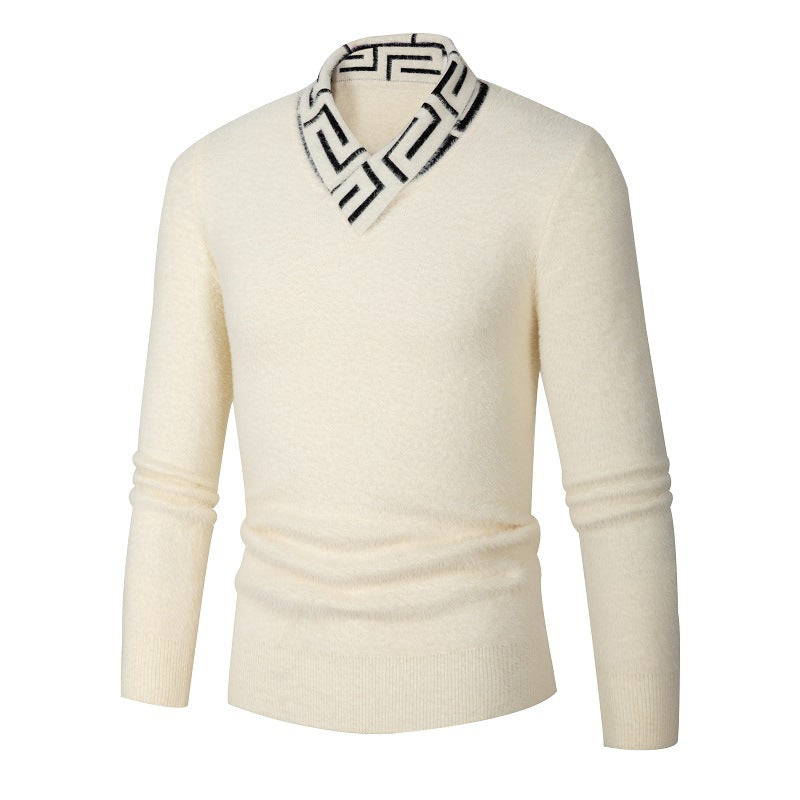 Mens Wool Sweater With Stand Collar Streetwave Cozy Structured Knit For Him Everyday Comfort