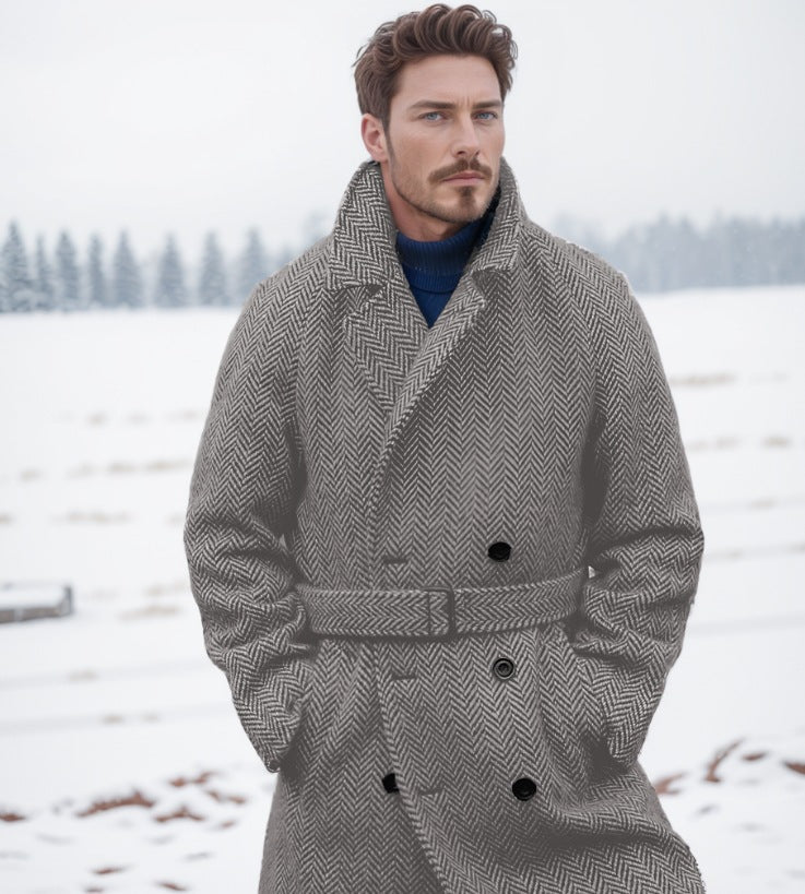 Streetwave Mens Double Breasted Houndstooth Coat Timeless Style For Modern Men Winter Ready
