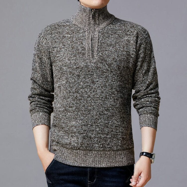 Street-Wave Men's Knit Sweater With Modern Stand Collar And Textured Surface For Casual To Smart Looks