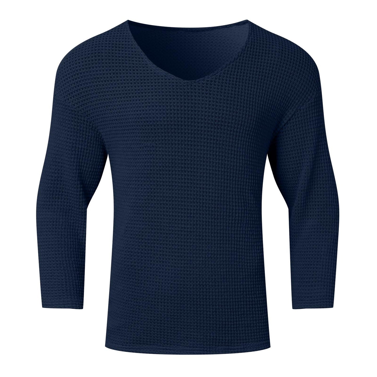 Streetwave Mens Waffle Knit V Neck Long Sleeve Shirt Breathable Comfort Everyday Casual