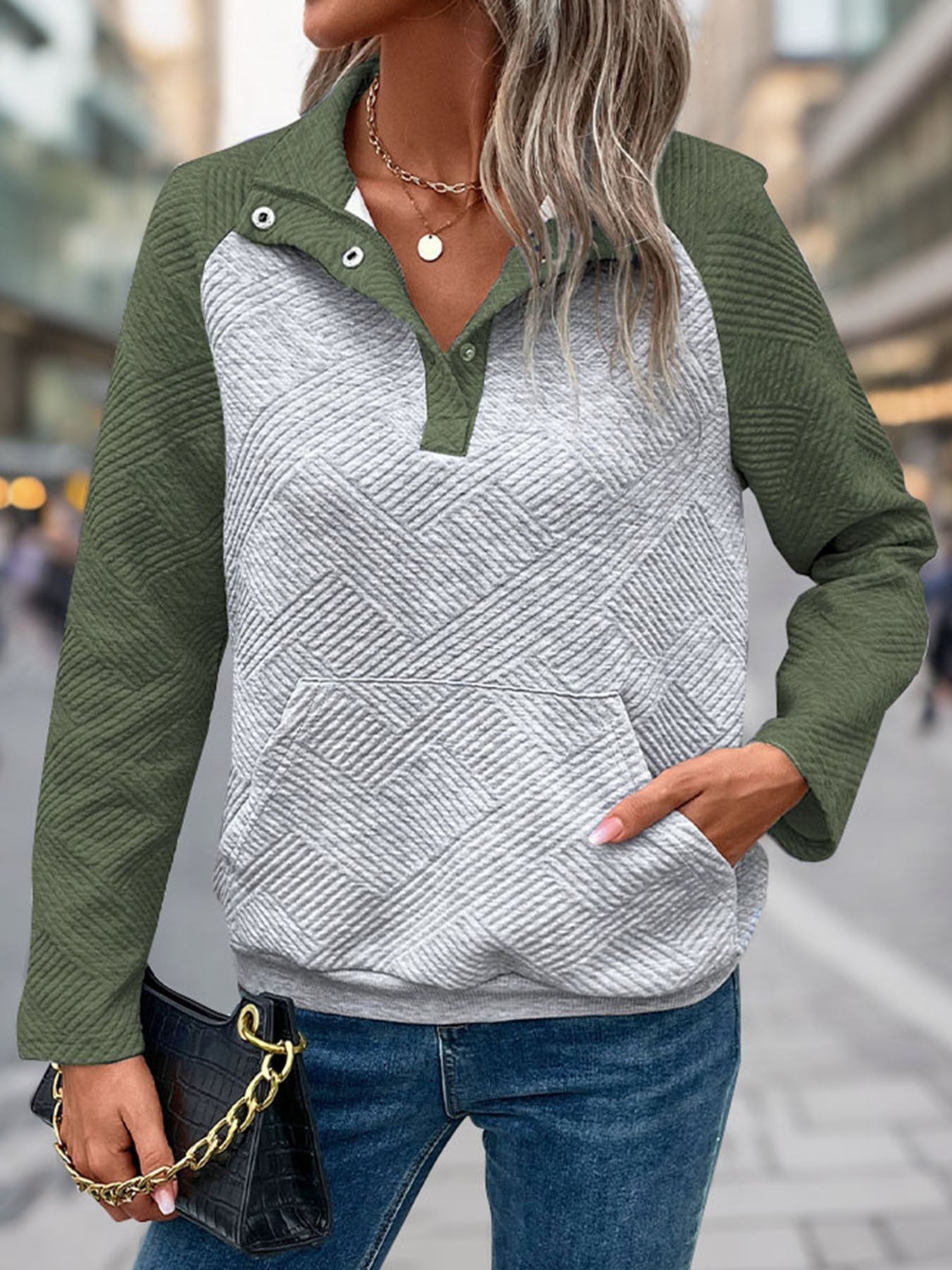 Street-wave Women's Stand Collar Pullover With Textured Geometric Knit For Everyday Comfort And Stylish Look