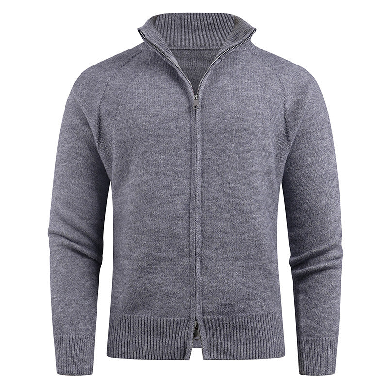 Street-wave Men's Premium Knit Cardigan With Zip Front And High Collar For Fashionable Everyday Wear