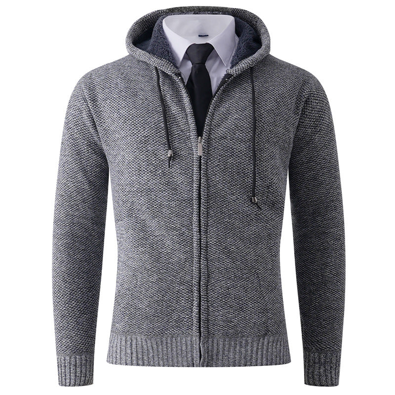 Street-Wave Men's Hooded Knit Cardigan With Textured Finish For All-Season Comfort