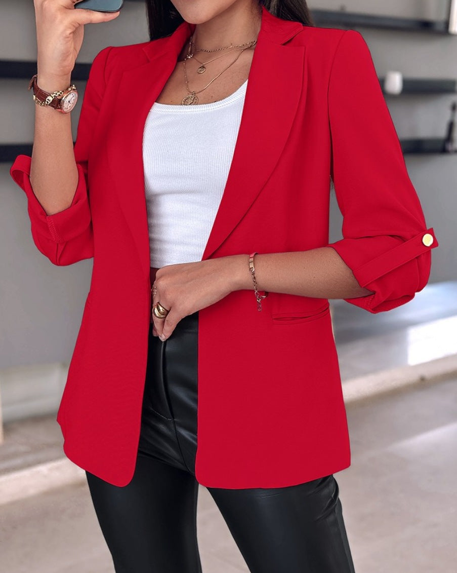 Streetwave Women's Elegant Modern Blazer With Rolled Sleeves Lightweight Breathable Office To Evening