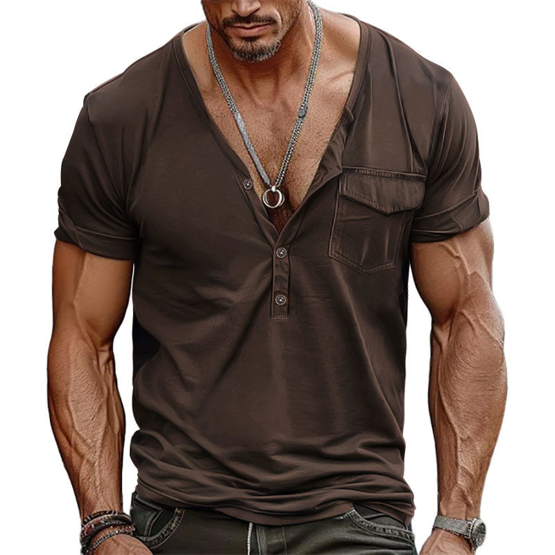 Streetwave Mens Henley T Shirt Short Sleeve With Decorative Chest Pocket Modern Fit
