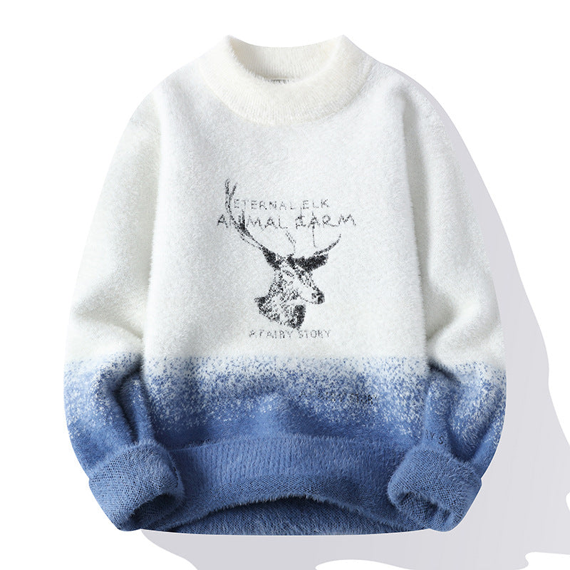 Streetwave Fluffy Winter Sweater For Women High Collar With Deer Motif Warm Cozy