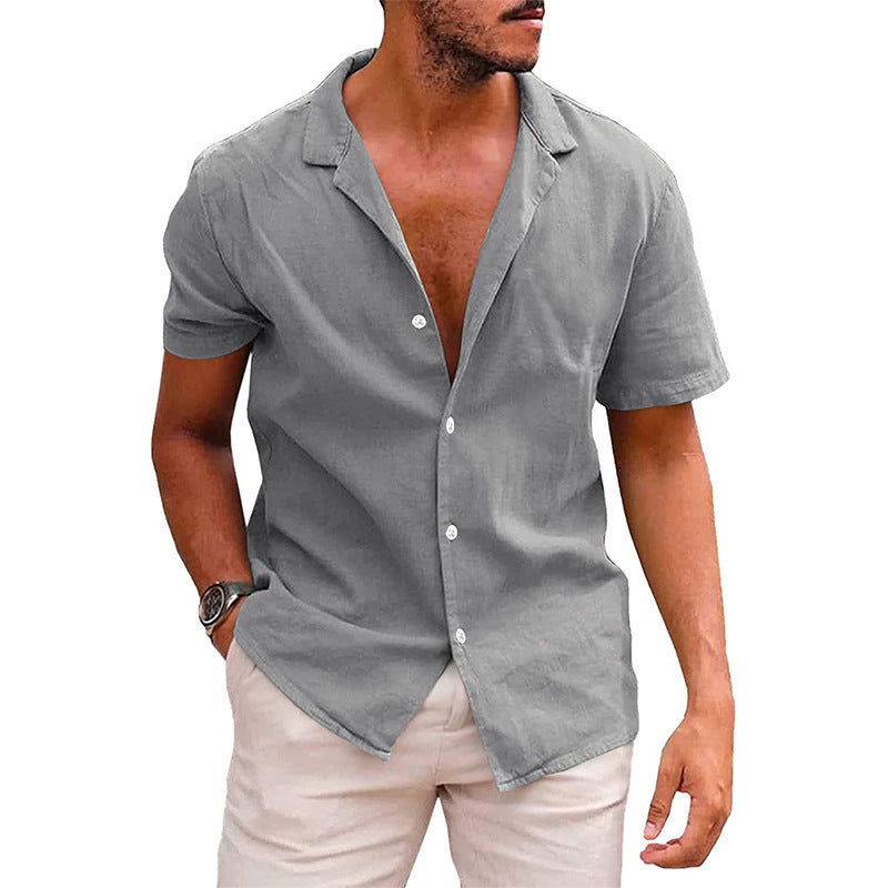 Streetwave Mens Casual Linen Shirt Half Collar Breathable Summer Comfort Short Sleeve Button Front