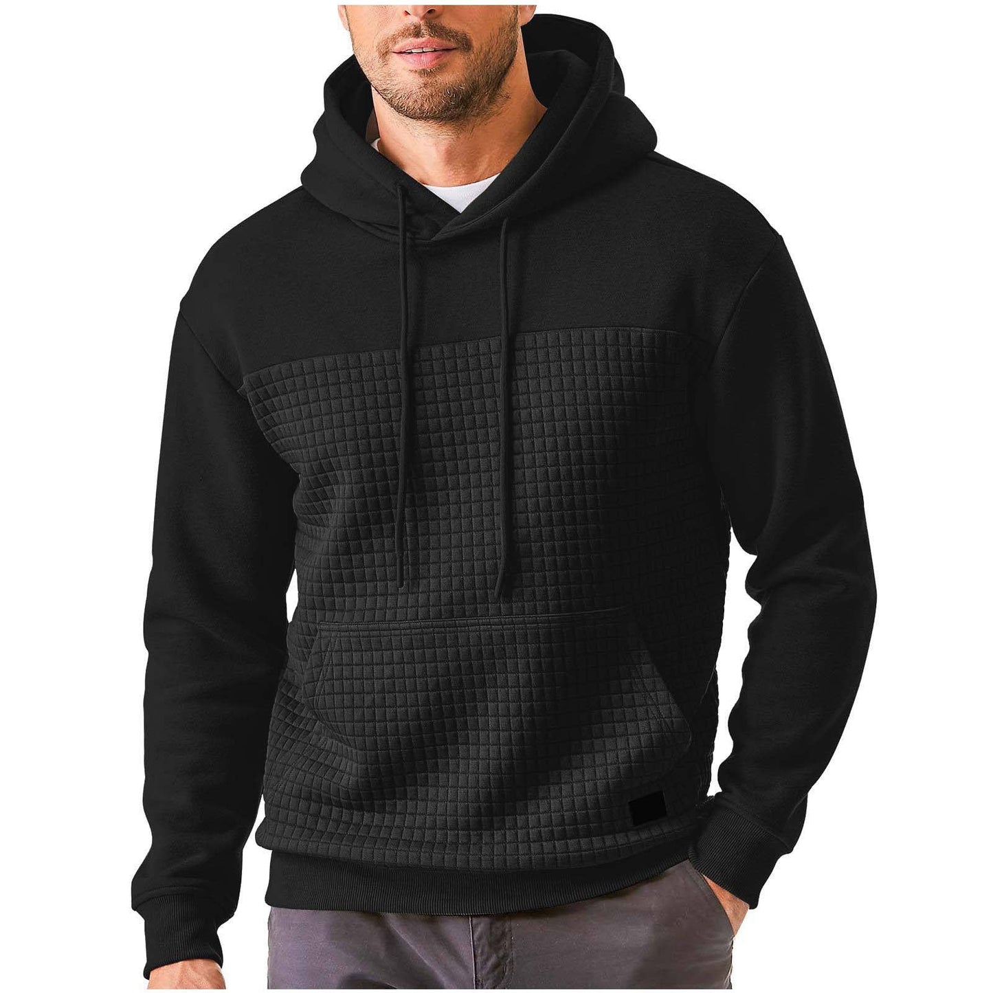 Street-wave Men's Hoodie With Structured Textured Upper Panel For Modern Comfort