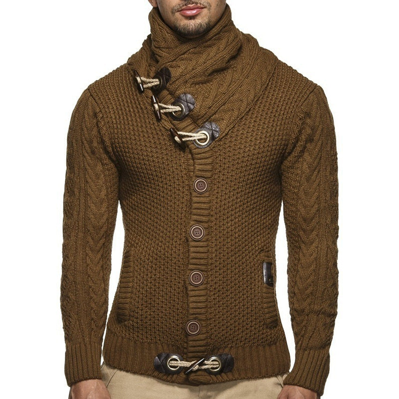 Street Wave Men's Chunky Knit Shawl Collar Sweater With Button Detail For Winter Warmth