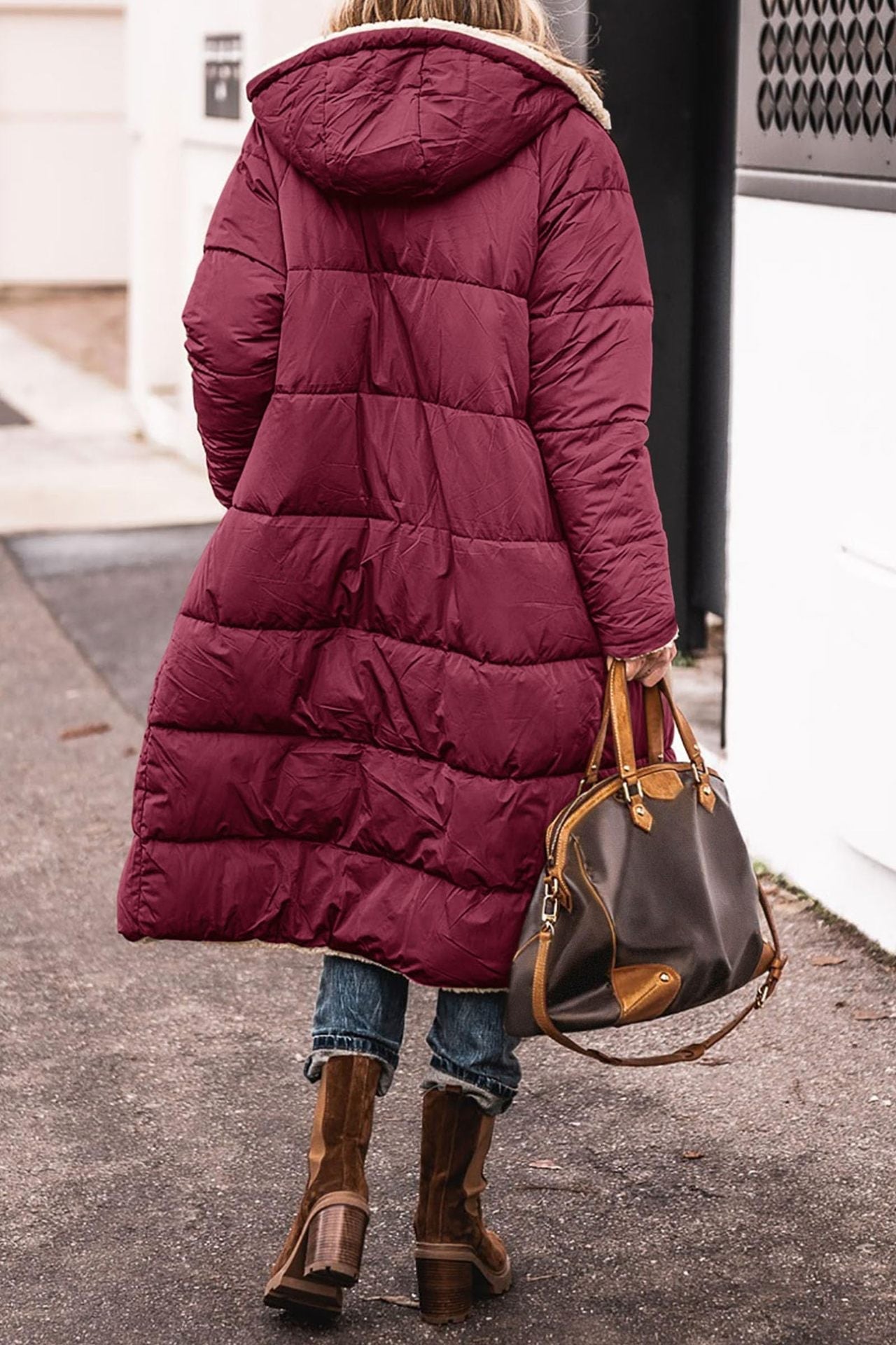 Streetwave Women's Long Puffer Coat With Hood Warm Shearling Lined Winter Jacket For Cold Weather