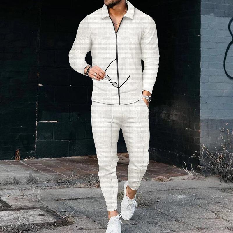 Street-Wave Mens Casual Suit Stylish Textured Top And Modern Pants For Urban Everyday Wear